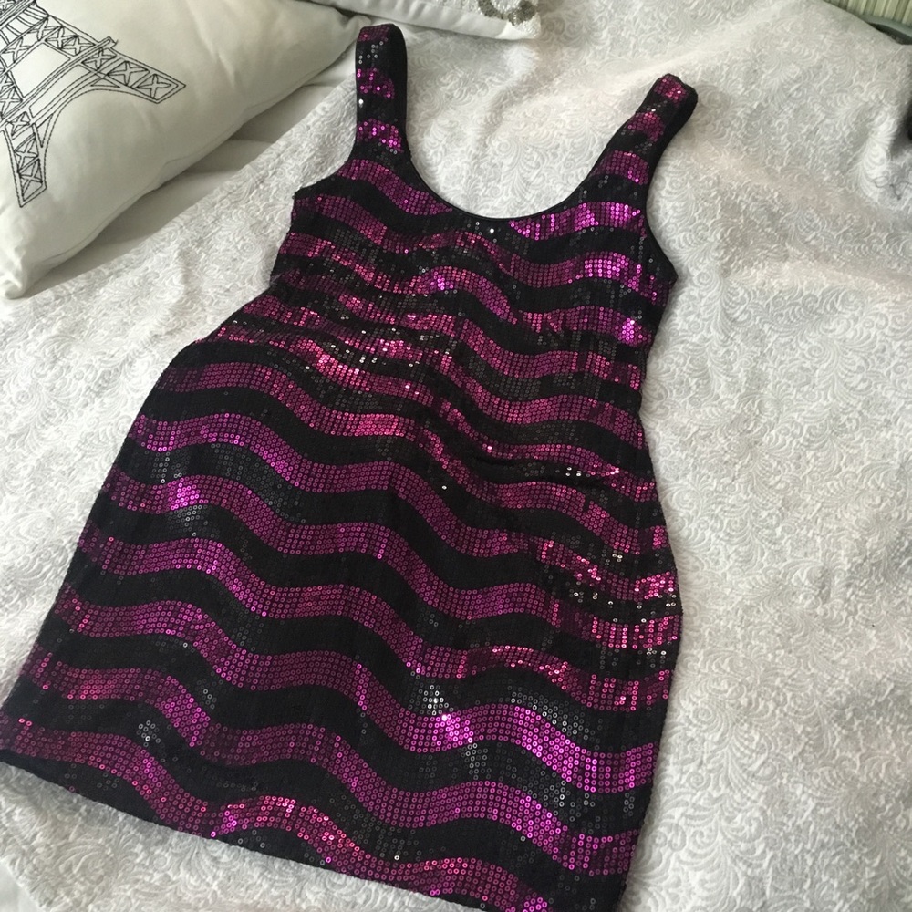 Black and pink sequence dress, XS, Sleeveless